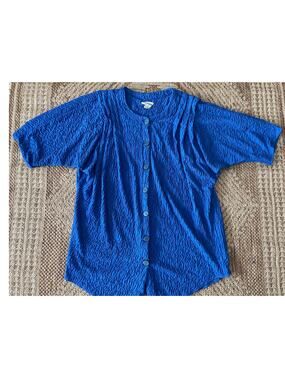 Vtg. RICCARDO Electric Blue Crinkle fabric Swing Coat